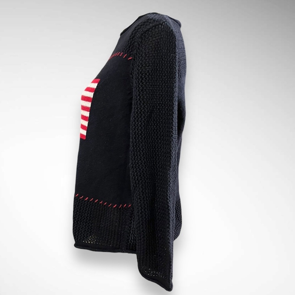 NORTON STUDIO Women's Vintage Navy Blue Knit Sweater With American Flag Medium - Picture 4 of 6